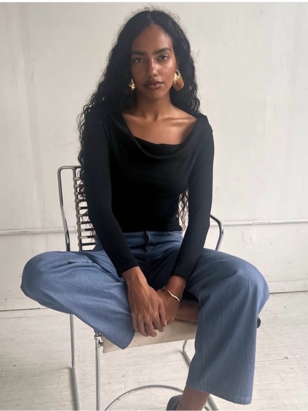 WRAY Black Off the Shoulder Long Sleeve Top